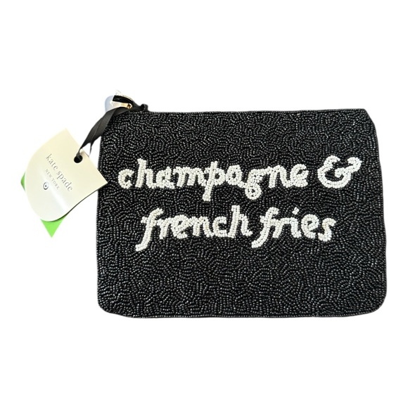 kate spade Handbags - NWT Kate Spade x Target Black Beaded Clutch ‘Champagne & Fries’